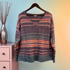 Novica Baby Alpaca Mesa Sunrise Sweater Artisan Made Multicolor Stripe Sz L